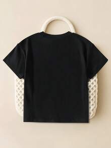 SHEIN Young Boys Smile Face Print Loose Comfortable Short Sleeve T-Shirt, Casual Fashion Street Style Minimalist Black Tee For Summer School Kids Clothing - Black - View 2