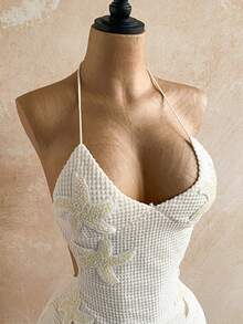 Soleia 女士性感时尚露背迷你连衣裙，饰有3D海星图案 - 白色 - 查看 4