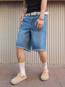 PAVTROS Men's Casual Washed Denim Shorts With Frayed Hem, Summer - Blue - View 4