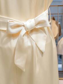 Franclia Satin Pearl Collar Tie Waist Elegant Wide Leg Jumpsuit/Sleeveless Romper - Apricot - View 4