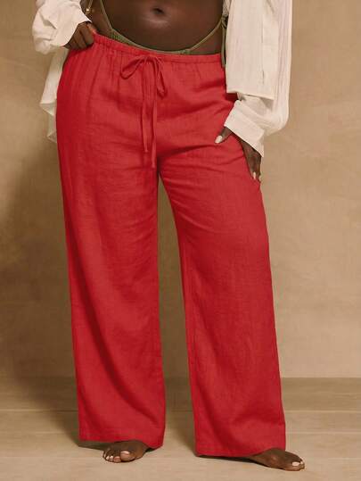 MUSERA 大码中腰抽绳阔腿休闲裤 波西米亚风 夏季度假泳装 夏日海滩 性感 可爱 优雅 圣诞节 冬季