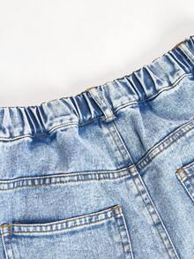 SHEIN Tween GirlsNew Fashion Distressed Snowflake Embroidered Wide-Leg Jeans - Blue - View 4