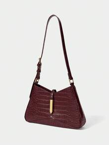 SHECARRY Fashionable & Versatile Crocodile Embossed Shoulder Bag For Commuting - jujube - View 4