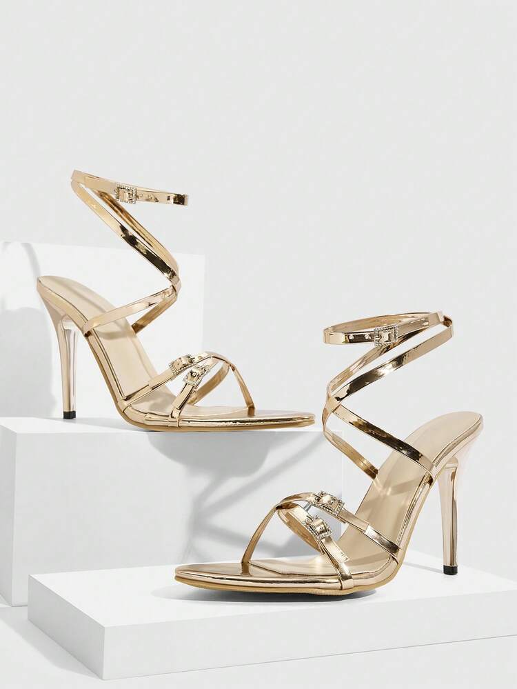 CUCCOO SZL Women Shoes Fashion Women Pointed Stiletto Champagne Thin Strip With Diamond Buckle Straps Women High Heel Sandals Sexy Party Banquet Nightclub Women Sandals Prom Heels