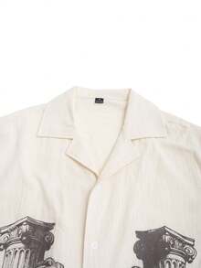 Manfinity Unisex Men's Casual Vacation Daily Commute Outing Date Versatile Sculpture Print Loose Fit Shirt And Drawstring Waist Shorts Set, Summer - White - View 5