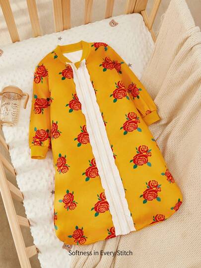 Cozy Pixies 1 Baby Sleeping Bag Udan Rose Pattern Elegant Gold Edge Lace, Gift Gift Suitable For Newborns