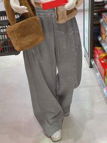 DAZY Women's Drawstring Straight Leg Sweatpants, Elastic Waist Loose Casual Pants - Grey - View 5