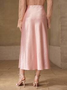 MOTF PREMIUM FALDA SATINADA ELEGANTE Y MINIMALISTA DE CORTE A PARA MUJER, PRIMAVERA/VERANO - Rosa - Ver 3