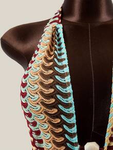 Zestiva 女士夏季沙滩网纱蕾丝印花无袖露背吊带串珠性感紧身度假连体衣 - 彩色 - 查看 3