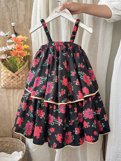 Vintaside Kids 女童碎花连衣裙，乡村风格，时尚优雅，适合春夏户外穿着