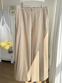 Comfortcana Calças retas de cintura baixa 100% algodão lavado casual plus size para mulheres, Calças de linho para mulheres, Calças de verão para mulheres, Calças de algodão, Calças de perna larga para mulheres, Calças de verão para mulheres, Outono/Inverno - Caqui - Visão 3
