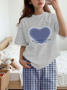 Teen Girl Casual Loose Minimalist Round Neck Short Sleeve Pants Pajama Set, Suitable For Spring/Summer - Multicolor - View 3