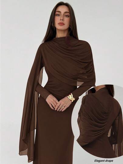 Aloruh Women's Solid Color Elegant Drape Dress, Casual Everyday Wear