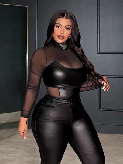 Slaydiva 2026 Printemps/Été Nouvelles Arrivées Vêtements d'automne pour femmes, Vêtements d'hiver, Costumes pour festivals de musique et Halloween, Robes d'anniversaire, Décontracté du quotidien, Polyvalent de base, Loisirs, Croisière, Plage, Bronzage, virales, Tenues de club en maille noire à manches longues avec patchwork de couleur unie et découpes, Pantalons longs moulants sexy, Combinaisons grande taille