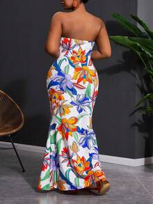 Slaydiva Áo ống rộng phong cách thường ngày, chân váy maxi đuôi cá in hoa, kiểu dáng ôm sát, thích hợp cho kỳ nghỉ, dành cho nữ - C - Nhiều màu - Xem 3