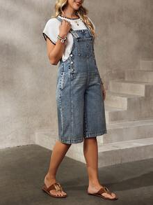 EMERY ROSE Women's Casual Versatile Everyday Denim Jumpsuit With Pockets And Buttons - Blue - View 4