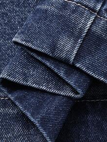 Dazy Plus 深色水洗做旧侧边拼接宽松直筒休闲长款牛仔裤，适合所有季节