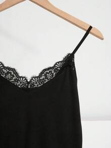 GlowEve Women's Casual Pleated Loose Straight Jumpsuit, Adjustable Straps, Spring/Summer, Elegant Contrast Lace Wide Leg Pants - Black - View 3