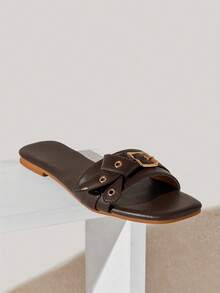 Solezae صندل نسائي مريح بدون كعب مزين بفتحات عقدة - شوكولاته بني - مشاهدة 7