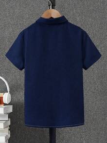 SHEIN Mirajuku 男童撞色短袖纽扣休闲夏季衬衫 - 彩色 - 查看 2