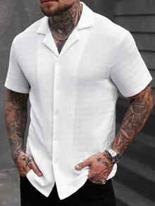 Manfinity CasualCool Men's Mandarin Collar Textured Casual Shirt - White - View 3