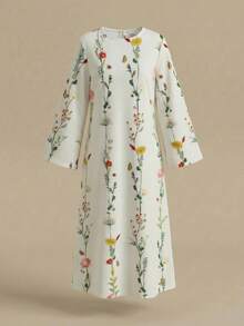 Tween Girls Casual Minimalist Ditsy Floral Dress, Suitable For Autumn/Winter - Multicolor - View 2