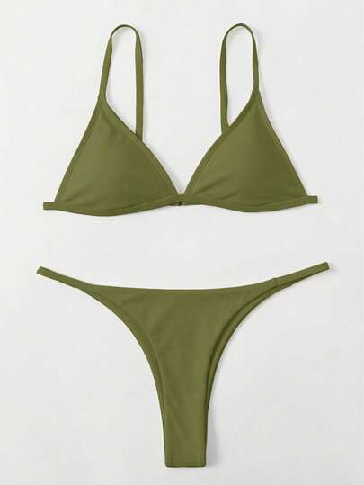 SHEIN Swim Women's Solid Color Fashionable Sexy Bikini Swimwear Set