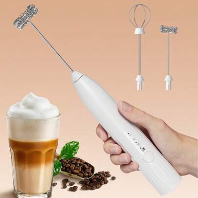 Teckwe Máy tạo bọt sữa cầm tay dùng pin, máy tạo bọt điện, máy trộn đồ uống với que đánh bằng thép không gỉ dùng cho cà phê, matcha, latte, cappuccino, máy tạo bọt kem và máy xay sinh tố, màu trắng.