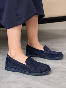 Sleekvia Women's Fashionable Coffee-Colored Suede Comfortable Casual Loafers, Suitable For Outdoor, Shopping, Work, Daily Wear Valentine's Day - dark blue - View 4