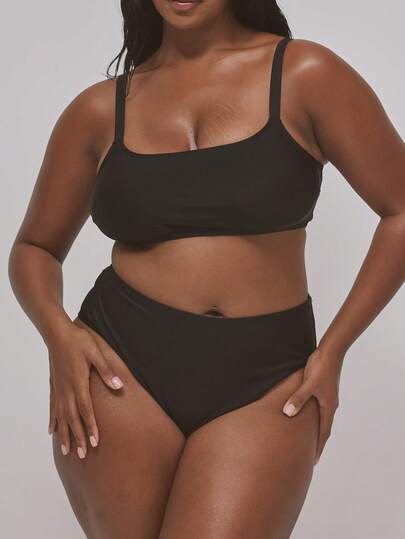 MUSERA Plus Size Scoop Neck Pull On Bikini Top Only Swim Vacation Holiday Summer Travel Beachwear Basics Resort Core