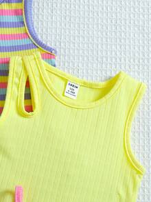 SHEIN Playful Pals 4件套女婴彩色多巴胺纯色吊带背心，夏季 - 彩色 - 查看 3