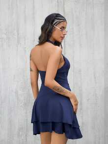 Rayane Ketlyn 針織露背連衣裙修身版型,適合女性身材 - 藏蓝色 - 查看 6