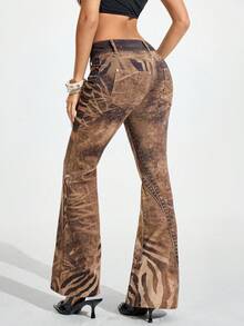 Jeanoix 女士豹纹口袋喇叭牛仔裤 - 彩色 - 查看 2