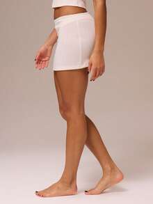 MUSERA ESSENTIALS Pointelle Picot Trim Mini Skirt Coord Skirt Only Spring Winter Cosy Cute Daily Girly Lounge Essential - Cream - View 4