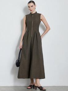 Aveloria Modichic Fashionable & Versatile Commuter Minimalist Elegant Quality Women's Solid Color Zipper Design Fitted Flared Dress - Multicolor - View 1