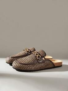 Solecia Dép xăng đan nửa kín gót dành cho nữ, làm từ chất liệu PP đan rơm, kiểu dáng giản dị, thoải mái và đa năng, phong cách Pháp, phù hợp cho đi chơi, mua sắm và đi làm. - màu nâu - Xem 3