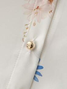 GlowEve Women's Floral Print Sleeveless Button-Up Shirt, Summer - Beige - View 6