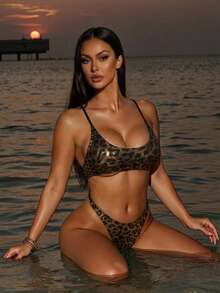 Swim SXY Women's Sexy Backless Leopard Print One-Piece Swimsuit, Beach Vacation Style - Multicolor - View 5