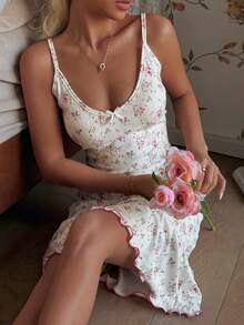 CottageSlumber Áo ngủ hai dây dệt kim jacquard họa tiết hoa nhí lãng mạn dành cho nữ. - Nhiều màu - Xem 1