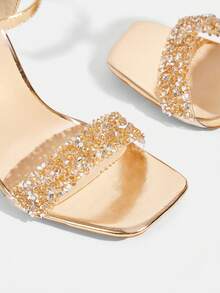 CUCCOO TILAWA Sandali con tacco alto alla moda e sexy con cinturino, con strass, tacco a spillo metallico argento, adatti per banchetti, feste e altre occasioni - Champagne - Visualizzare 6