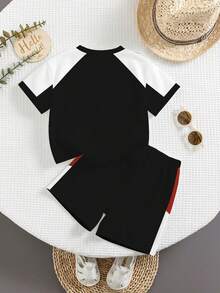 SHEIN 2pcs/Set Young Boy Casual Minimalist, Fashionable Classic, Y2K, Letter Print, Contrast Color, Style, Number 23, Sporty Vibe Loose Fit Comfortable Round Neck Short Sleeve T-Shirt And Shorts Set, Suitable For Spring/Summer - Multicolor - View 3