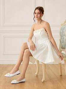 CUCCOO HITCHD 女士尖头仿珍珠装饰休闲通勤百搭时尚鞋 - 白色 - 查看 3