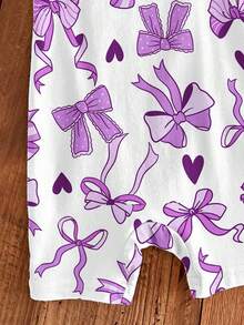 Mono informal para bebé niña con estampado de moño y corazón en color púrpura, adecuado para primavera/verano - Multicolor - Ver 3