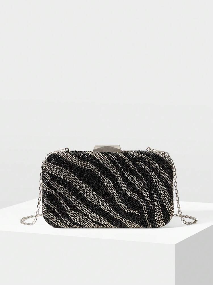 ZEBRA PATTERNED BEADED EMBROIDERED EVENING BAG