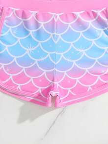 Tween Girl Casual Vacation Beach Mermaid Scale & Tail Print Long Sleeve Top And Shorts 2-Piece Swimwear Set - Multicolor - View 5