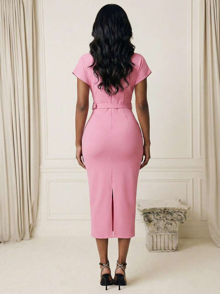 Women's New Off Shoulder Faux Pearl Elegant Ball Gown Dress, Glamorous Party Bodycon Dress, Open Shoulder Pink Valentine's Day Dress