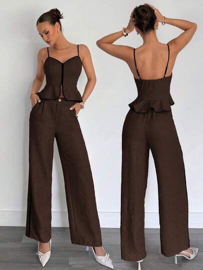 Siren Gaze Conjunto de camiseta y pantalones con ribete de contraste para mujer, conjunto de 2 piezas de camiseta de verano para mujer