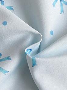 2件套幼儿女童宽松浅蓝色蝴蝶结花卉印花优雅蕾丝边长袖上衣和裤子睡衣套装 - 淺藍色 - 查看 8