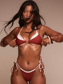 Musera Resort Terra Sol Spring 铆钉双层系带比基尼泳裤（仅限泳装）度假夏季旅行沙滩装 - 紅色 - 查看 2