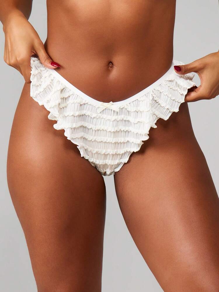 MISSGUIDED Textured Tiered Ruffle Thong Lingerie Intimates Frilly Layered Underwear Cheeky Brazilian String Panties